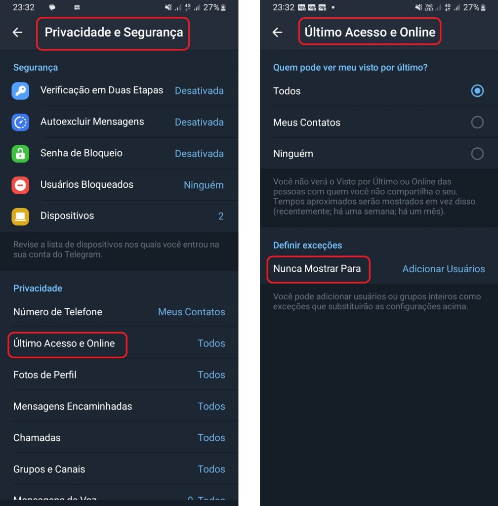 Imagem 3 Como ocultar o status visto pela última vez e online no Telegram