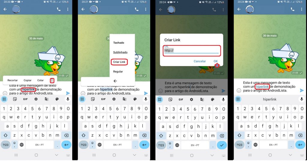 imagem 2 Como adicionar hiperlink ao texto no Telegram