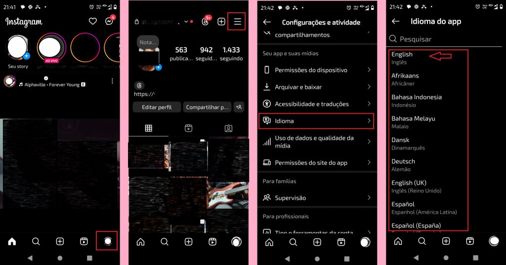 imagem 2 Como mudar idioma do Instagram