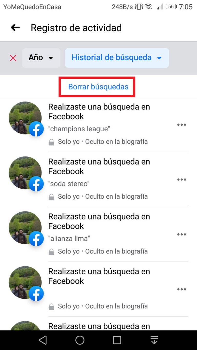 Cómo borrar el historial de búsqueda de Facebook desde Android