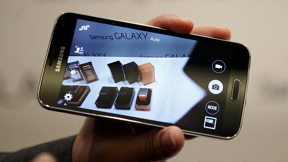 New Samsung Galaxy S5 smartphone is displayed at the Mobile World Congress in Barcelona