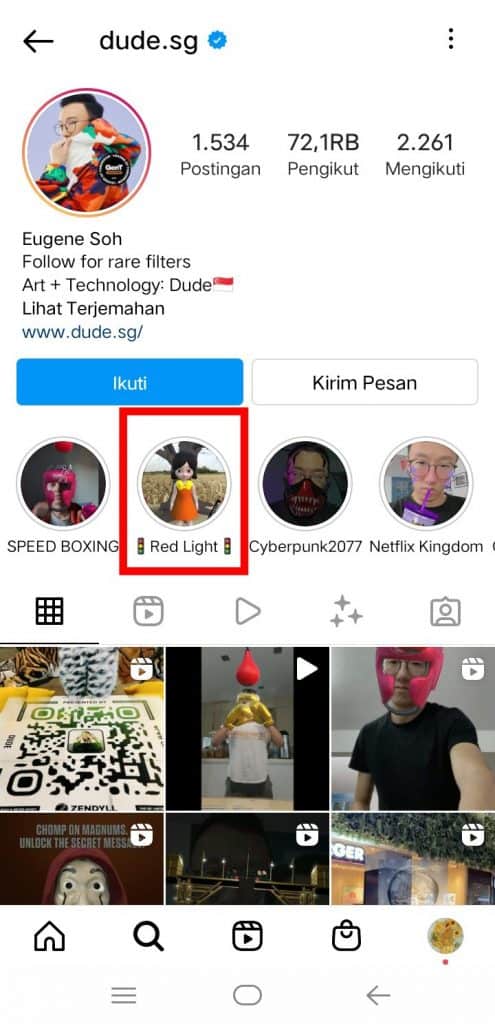 Gambar 7 cara mendapatkan filter game Squid di Instagram