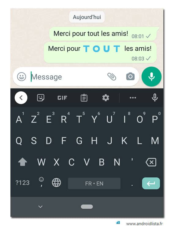 Exemple de message édité avec Stylish Text sur Android