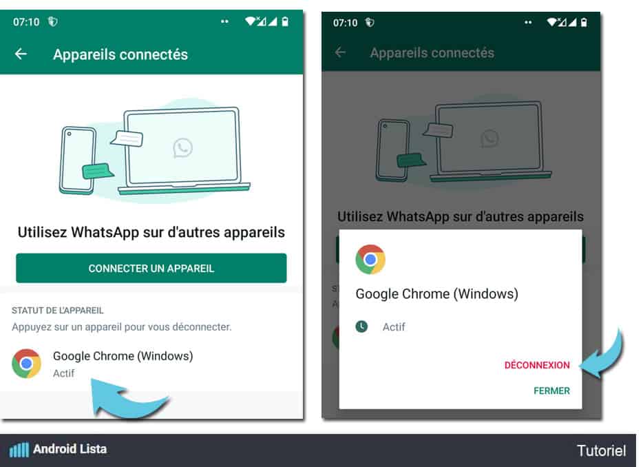 Comment couper les connexions WhatsApp Web depuis Android