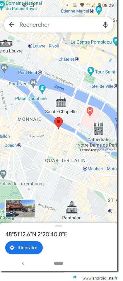 Exemple de Google Maps chargé depuis Instagram Maps