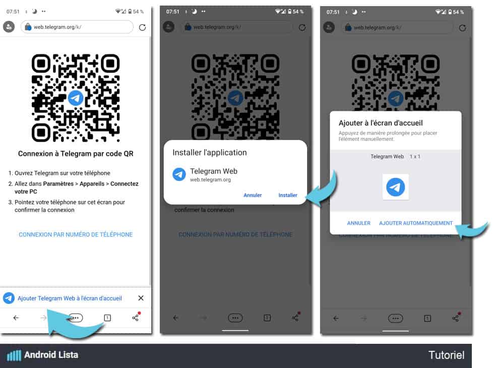 Tutoriel pour installer la version PWA de Telegram sur Android