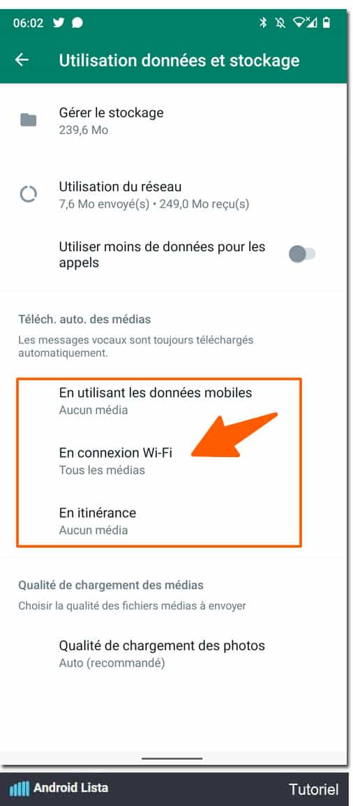 Paramètres Wifi pour éviter les data sur WhatsApp Android