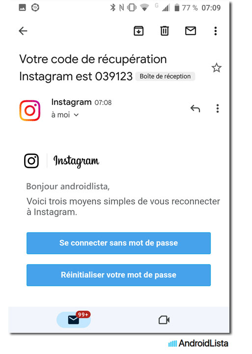 Code pour changer mot de passe sur Instagram