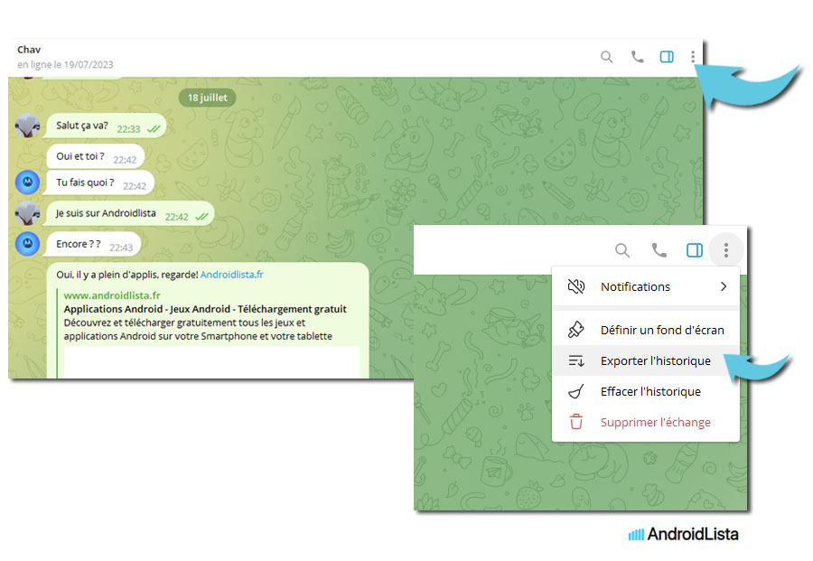 Comment exporter une conversation Telegram Android avec la version Bureau