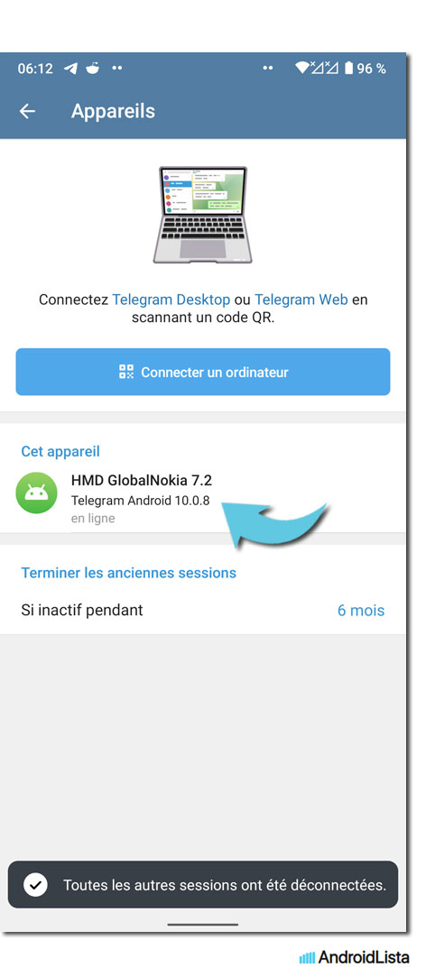 Une seule connexion Telegram sur Android