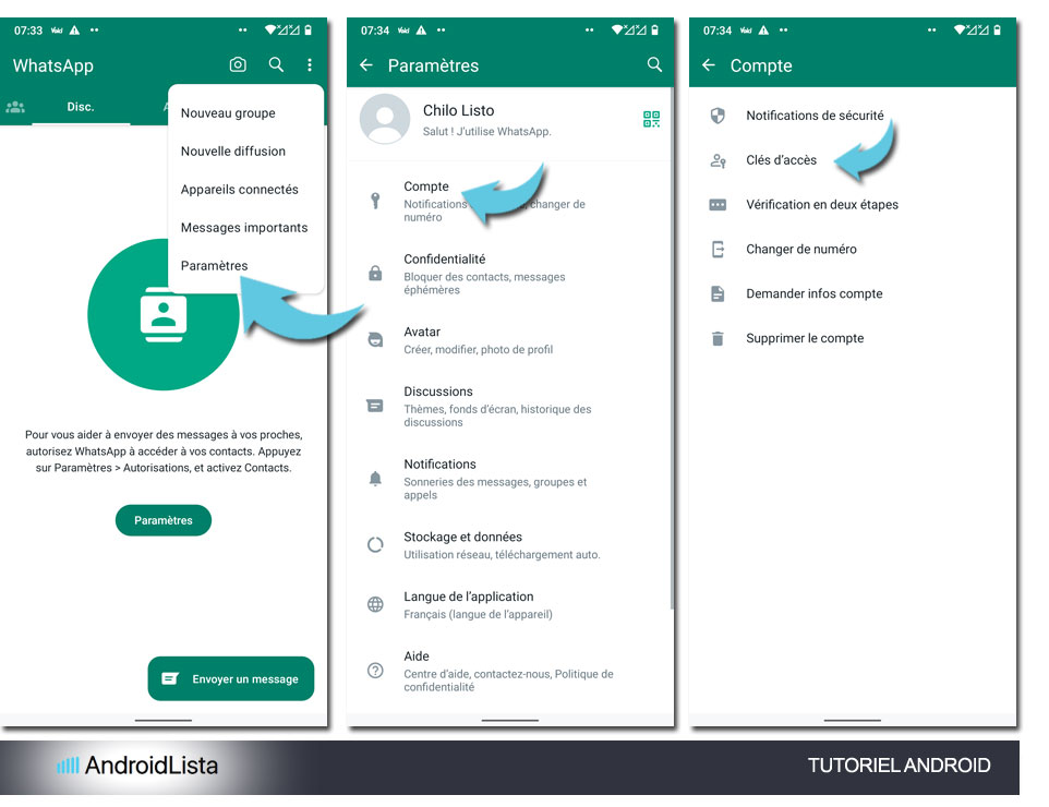 Tutoriel Android pour les passkeys sur WhatsApp
