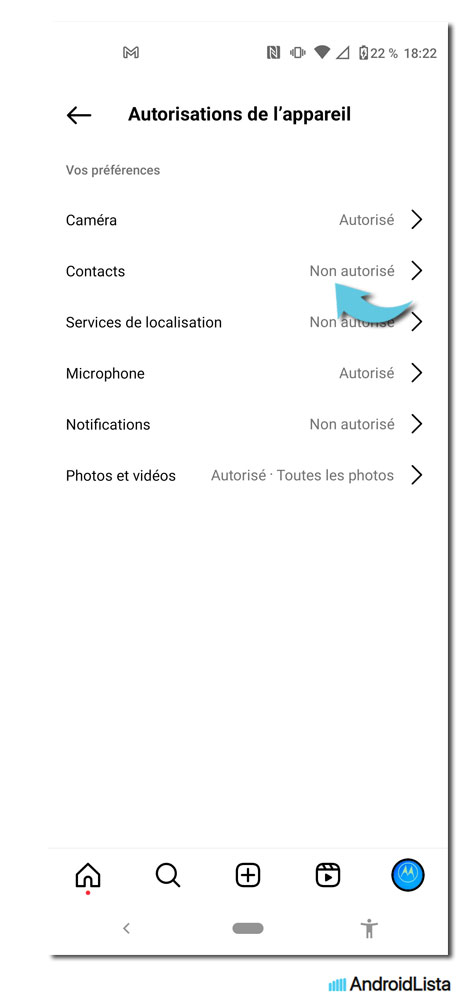 Désactiver la synchro des contacts sur Instagram pour Android