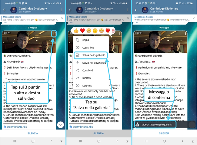 Procedura per scaricare un video da Telegram nella galleria di un dispositivo Android
