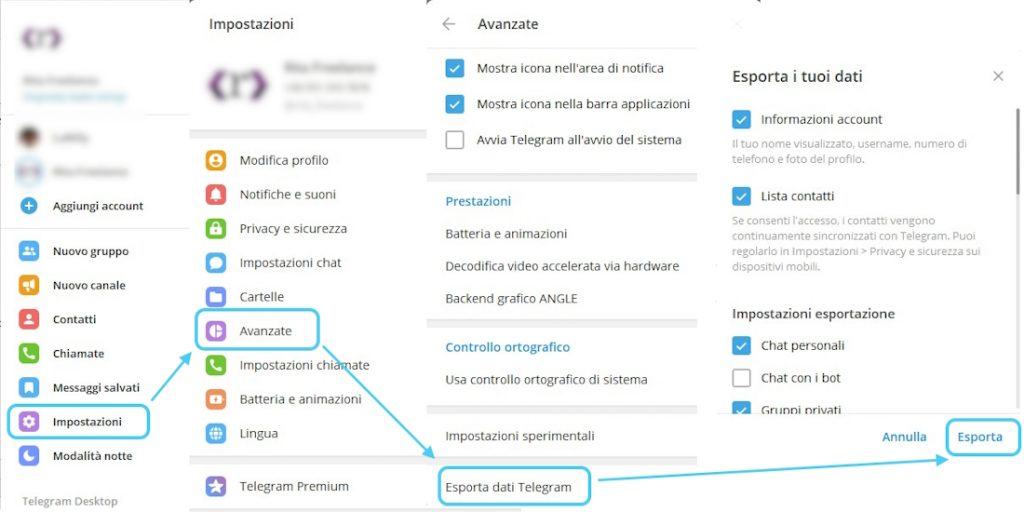 Come esportare i dati di telegram
