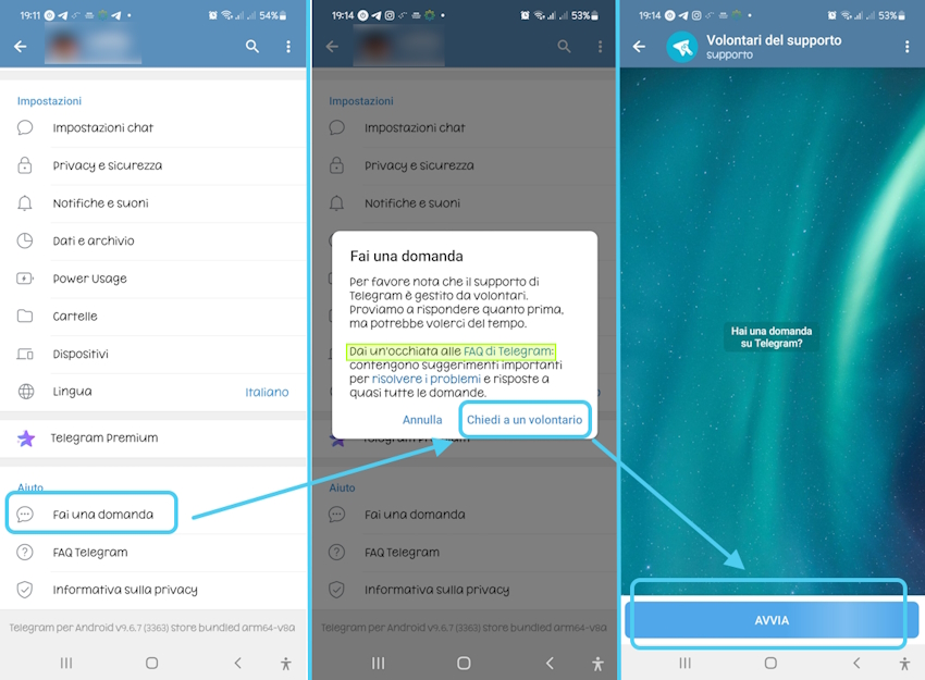 Come contattare il servizio assistenza di Telegram dall'applicazione