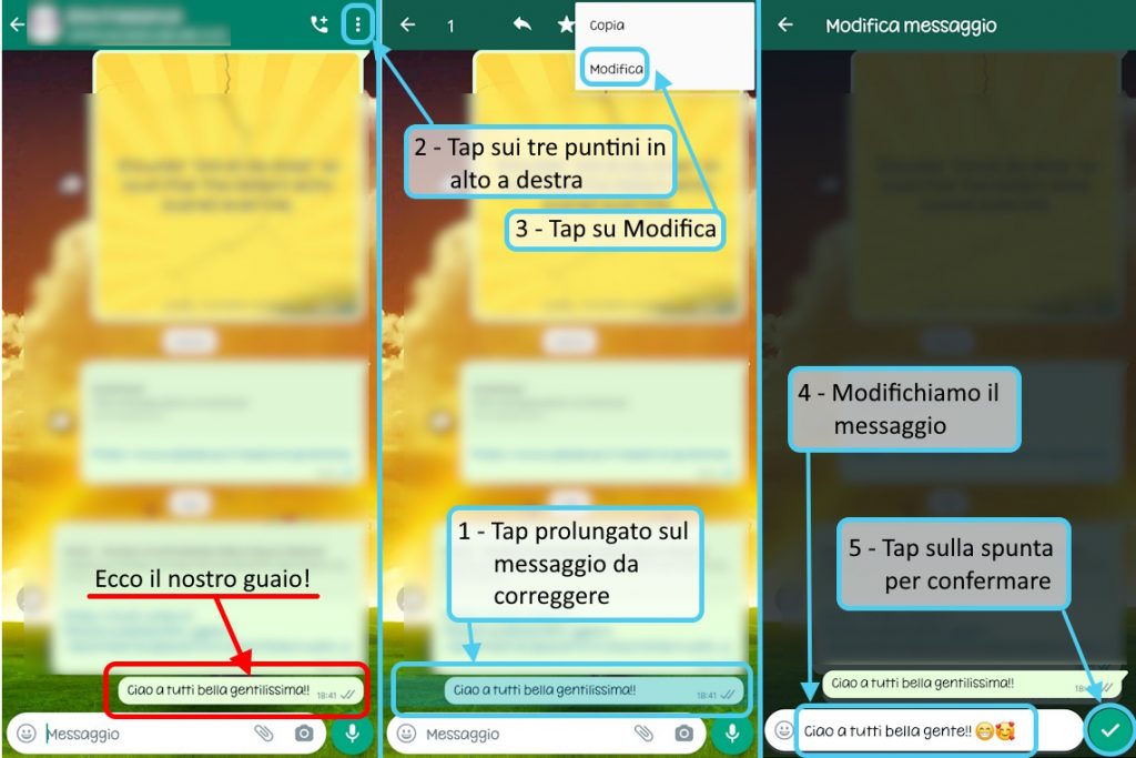 Procedura per correggere un messaggio inviato su WhatsApp