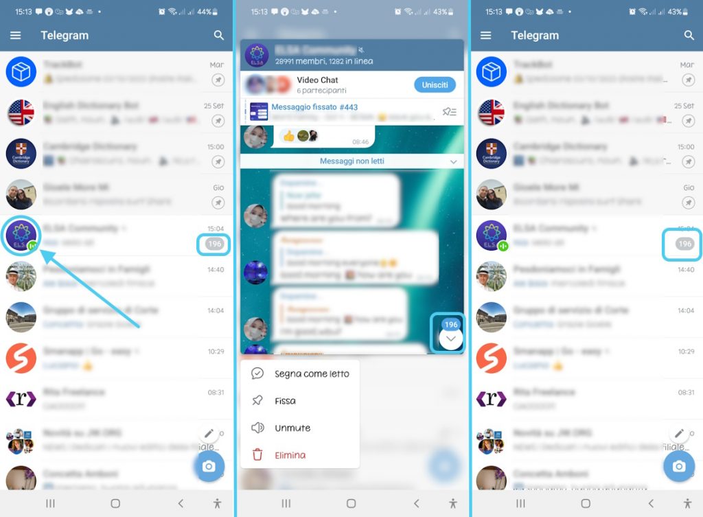 Sequenza per visualizzare un'anteprima della chat su telegram