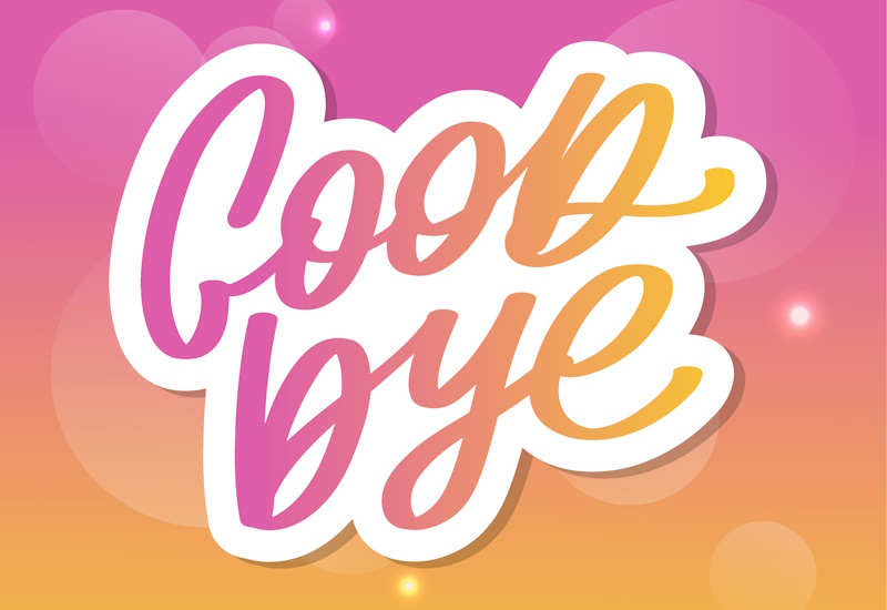 Scritta Good bye su uno sfondo con i colori di Instagram