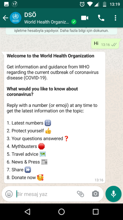 koronavirüs-dünya-sağlık-örgütü-whatsapp